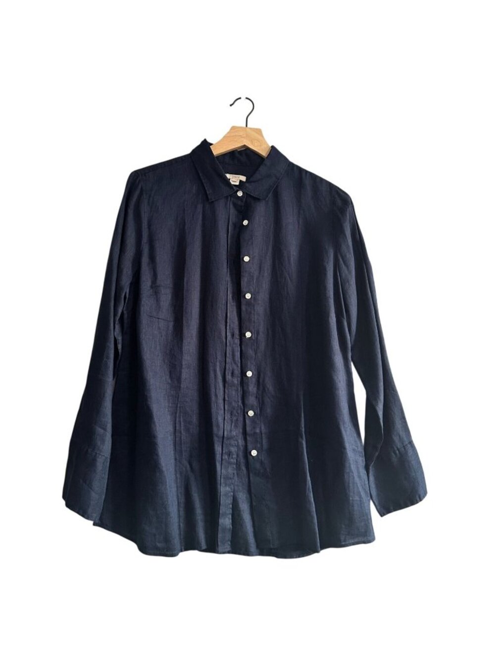 J.Crew Perfect Fit Linen Shirt Navy Blue 12 Petite Button Up Tailored